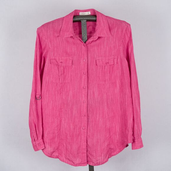 Coldwater Creek Women's 100% Linen Top MEDIUM Colorful Pink Beach Coastal Casual - Picture 1 of 8